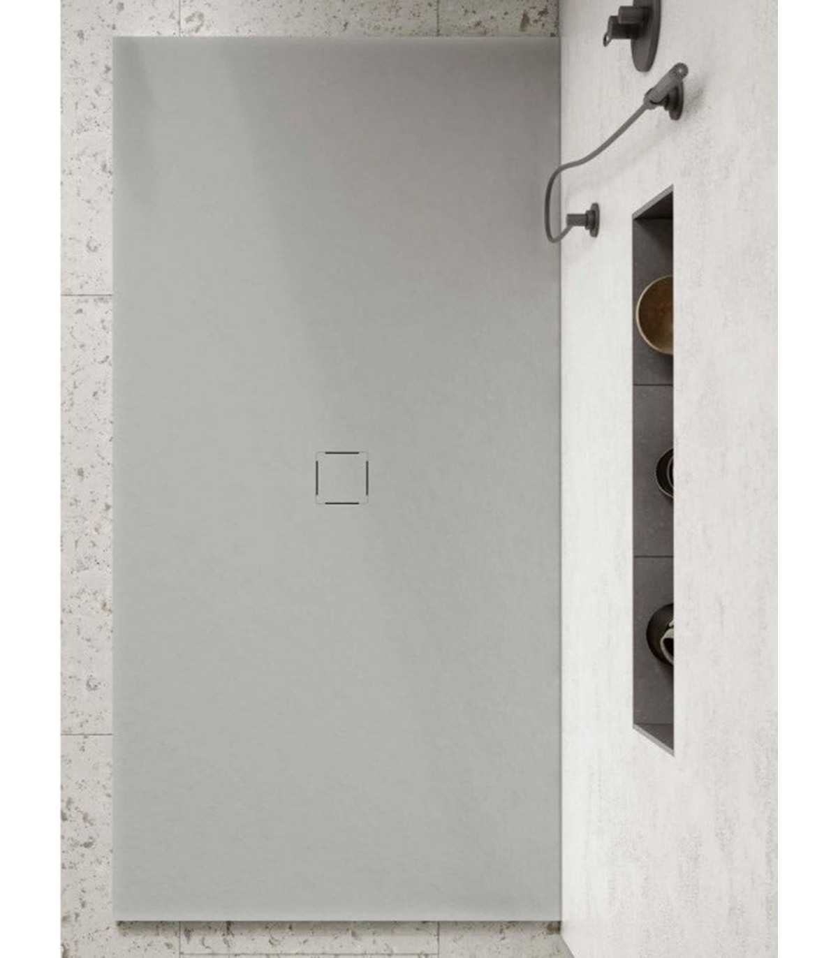 Plato Ducha de Resina Extraplano, 200 x 75 cm, Antideslizante Textura  Pizarra Suave, Válvula de Desagüe y Rejilla, Antracita
